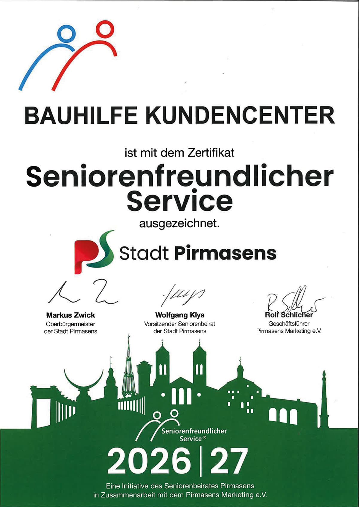 Zertifikat Seniorenfreundlicher Service 2026/27